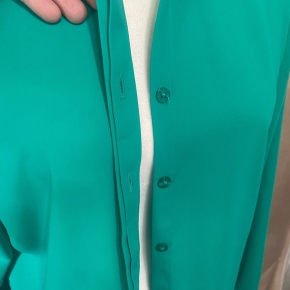 Chico's women's 1 (M) lace up side tunic button down blouse bright teal EUC - Picture 5 of 9